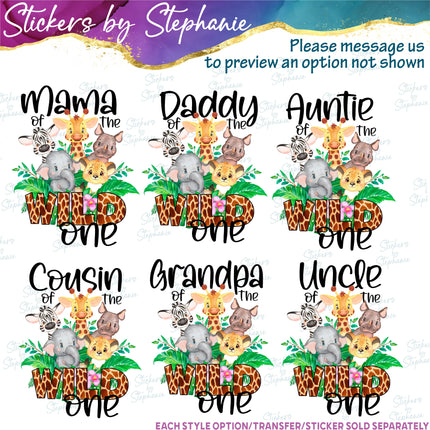(s06-153) Mom of the Wild One Safari Family Custom Text Iron-On Transfer or Sticker