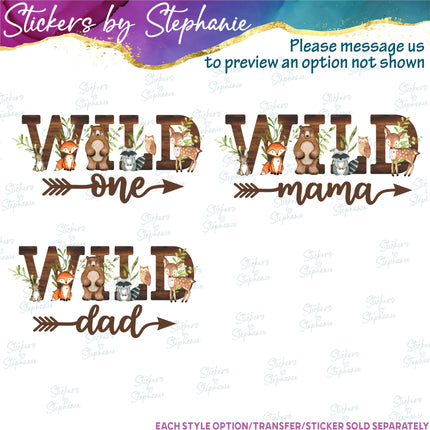 (s06-155) Mom Dad Family Custom Wild One Iron-On Transfer or Sticker