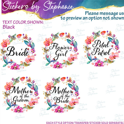 (s06-168) Bridal Wedding Party Orchid Wreath Custom Text Iron-On Transfer or Sticker