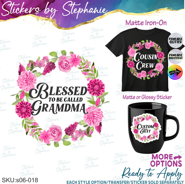 (s06-018) Dahlia Flower Wreath Custom Text Iron-On Transfer or Sticker
