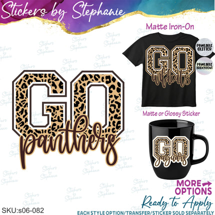 (s06-082) Go Team Name Leopard Print Custom Iron-On Transfer or Sticker