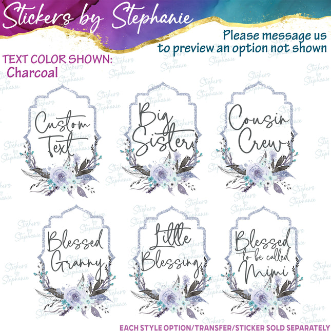 (s06-187) Rose Floral Wreath Custom Text Iron-On Transfer or Sticker