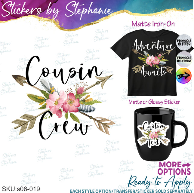 (s06-019) Rose Floral Arrows Custom Text Iron-On Transfer or Sticker