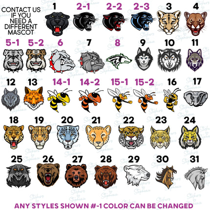 (s02A-265) Animal Sports Team Mascots Illustrated Graphic Iron-On Transfer or Sticker