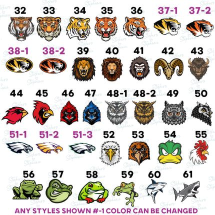 (s02A-265) Animal Sports Team Mascots Illustrated Graphic Iron-On Transfer or Sticker