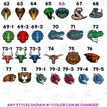(s02A-265) Animal Sports Team Mascots Illustrated Graphic Iron-On Transfer or Sticker