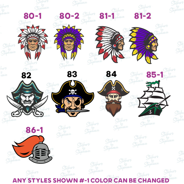 (s02-341) Sports Team Mascots Illustrated Graphic Iron-On Transfer or Sticker