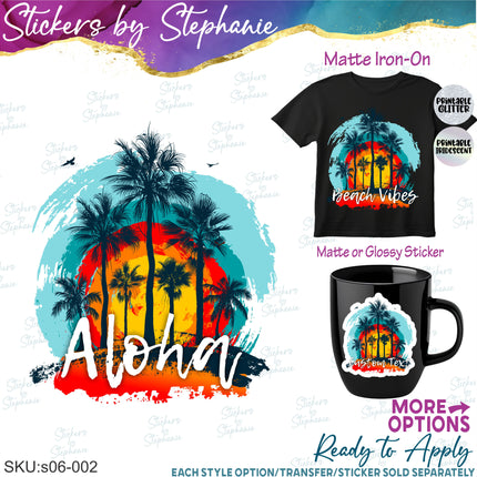 (s06-002) Palm Tree Sunset Custom Iron-On Transfer or Sticker