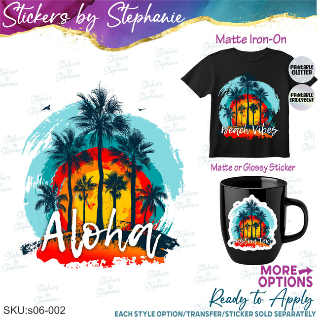 (s06-002) Palm Tree Sunset Custom Iron-On Transfer or Sticker