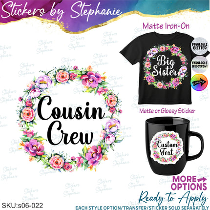 (s06-022) Rose Floral Wreath Custom Text Iron-On Transfer or Sticker