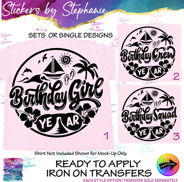 (s03Y-014) Birthday Girl Crew Squad Iron-On Transfer