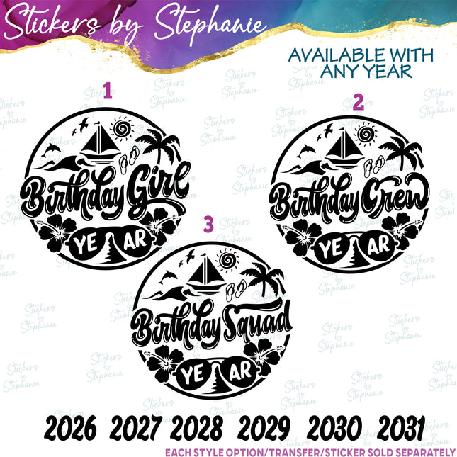 (s03Y-014) Birthday Girl Crew Squad Iron-On Transfer