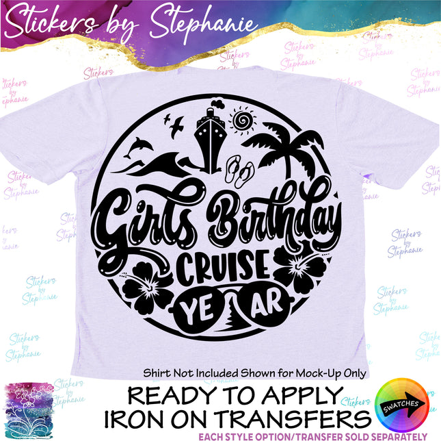 (s03Y-016) Girls Birthday Cruise Iron-On Transfer