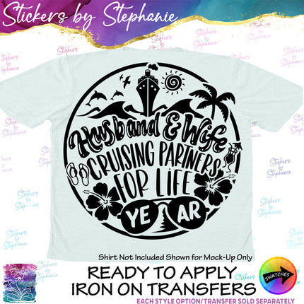 (s03Y-023) Husband Wife Cruising Partners for Life Iron-On Transfer or Sticker