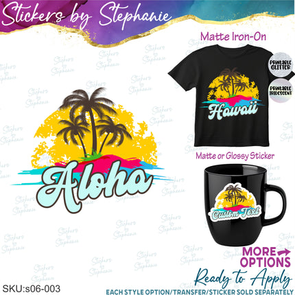 (s06-003) Palm Tree Sunset Custom Iron-On Transfer or Sticker