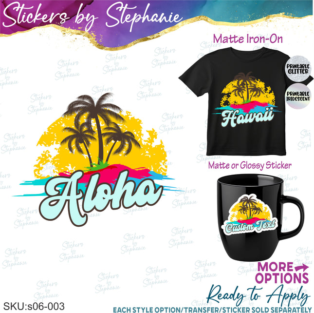 (s06-003) Palm Tree Sunset Custom Iron-On Transfer or Sticker