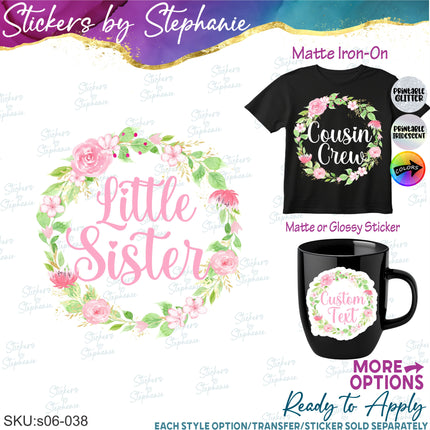 (s06-038) Rose Floral Wreath Custom Text Iron-On Transfer or Sticker