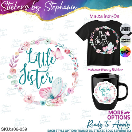 (s06-039) Pastel Floral Wreath Butterflies Custom Text Iron-On Transfer or Sticker