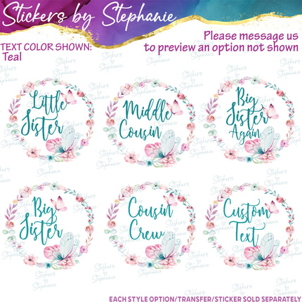 (s06-039) Pastel Floral Wreath Butterflies Custom Text Iron-On Transfer or Sticker