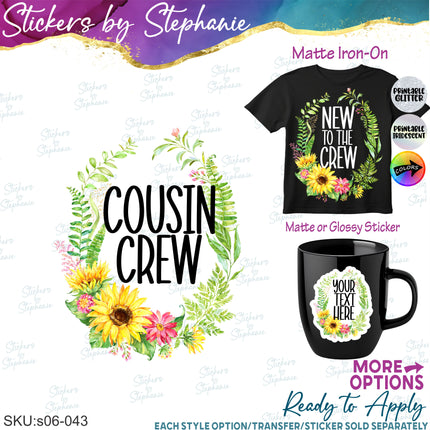 (s06-043) Sunflower Wreath Custom Text Iron-On Transfer or Sticker