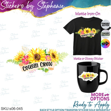 (s06-045) Sunflower Wreath Custom Text Iron-On Transfer or Sticker
