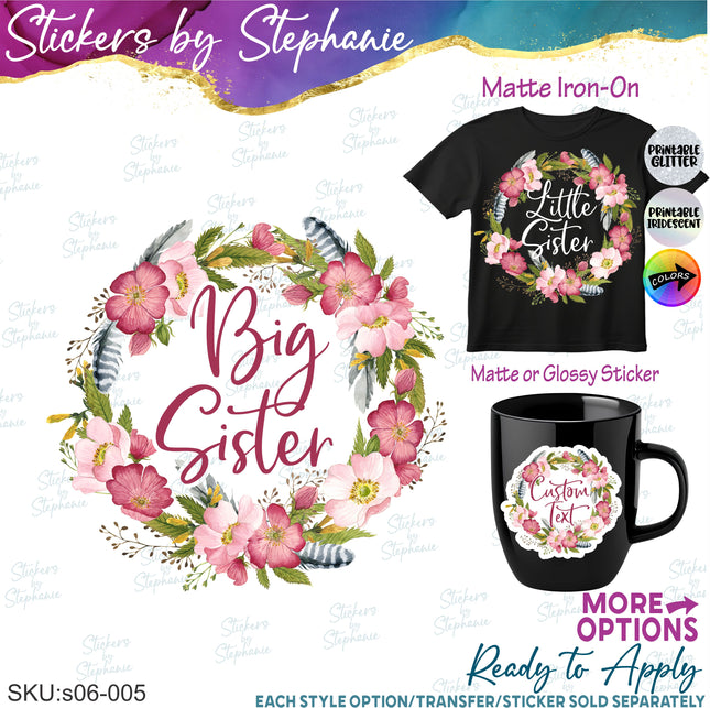 (s06-005) Rose Floral Wreath Custom Text Iron-On Transfer or Sticker