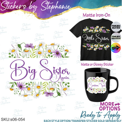 (s06-054) White Purple Daisy Daisies Flower Wreath Custom Text Iron-On Transfer or Sticker