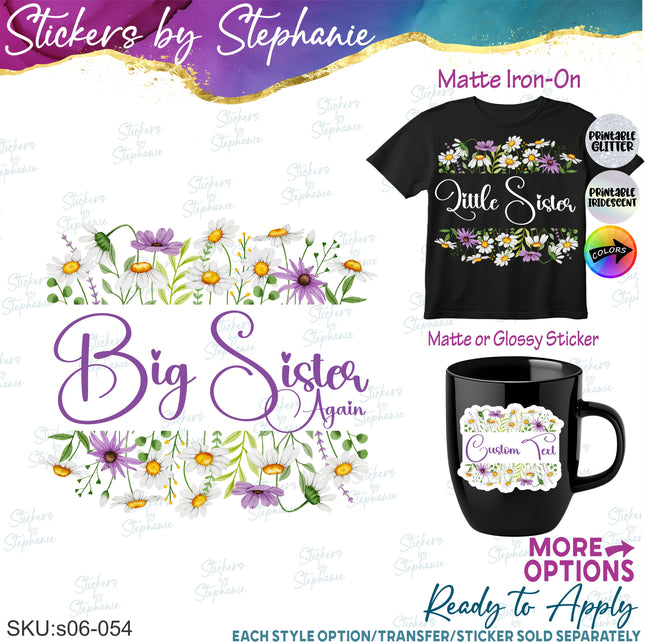 (s06-054) White Purple Daisy Daisies Flower Wreath Custom Text Iron-On Transfer or Sticker