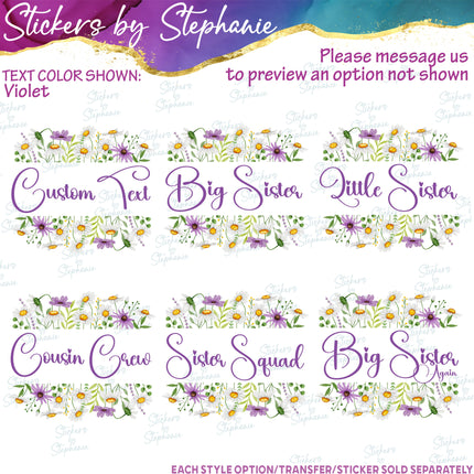 (s06-054) White Purple Daisy Daisies Flower Wreath Custom Text Iron-On Transfer or Sticker