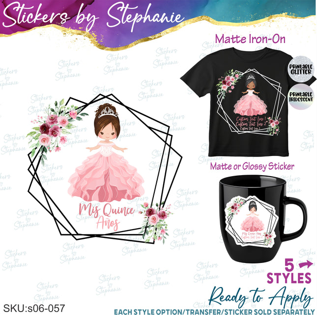 (s06-057) Quinceañera, Quince Floral Custom Iron-On Transfer