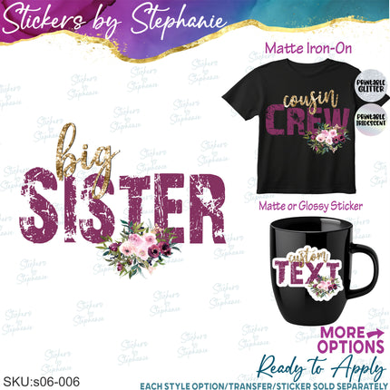 (s06-006) Burgundy Rose Floral Grunge Text Custom Iron-On Transfer or Sticker
