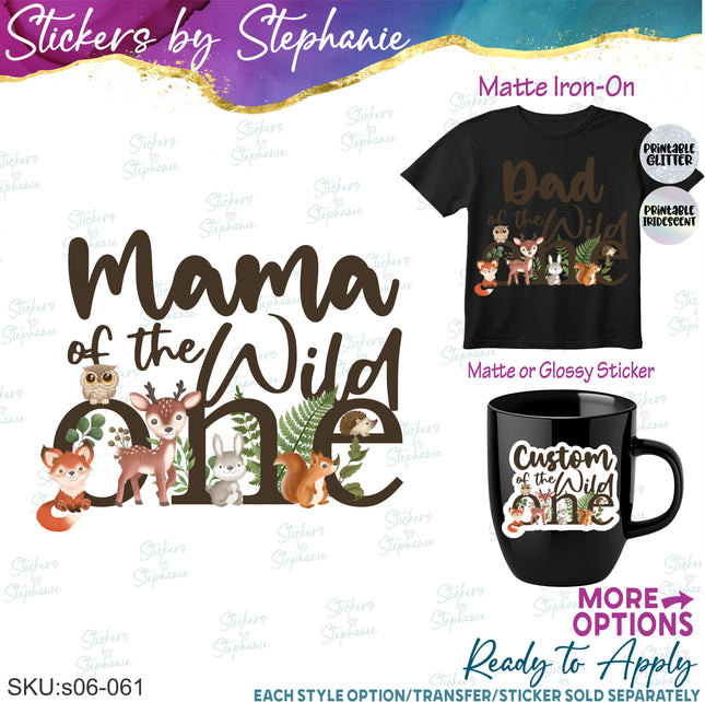 (s06-061) Forest Woodland Animals Wild One Family Custom Iron-On Transfer or Sticker
