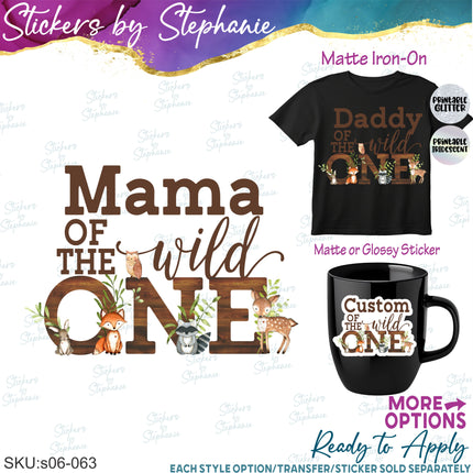 (s06-063) Woodland Forest Animals Wild One Family Custom Iron-On Transfer or Sticker