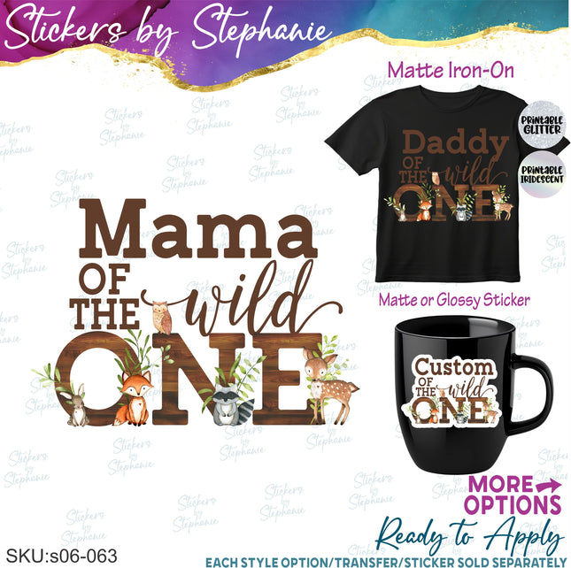 (s06-063) Woodland Forest Animals Wild One Family Custom Iron-On Transfer or Sticker