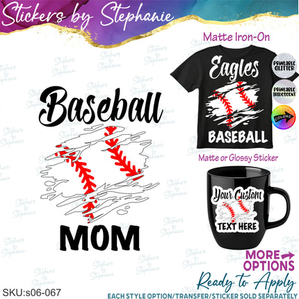 (s06-067) Baseball Grunge Team Name Text Custom Iron-On Transfer or Sticker