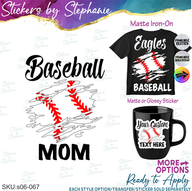 (s06-067) Baseball Grunge Team Name Text Custom Iron-On Transfer or Sticker
