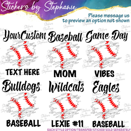 (s06-067) Baseball Grunge Team Name Text Custom Iron-On Transfer or Sticker