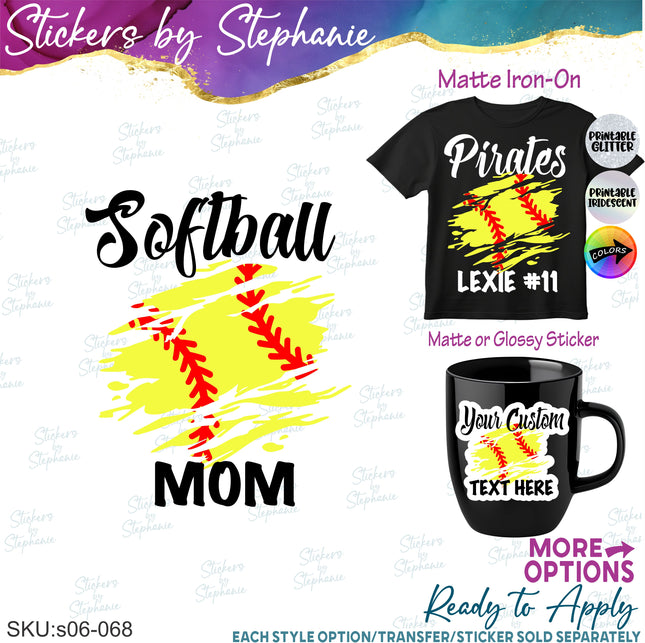 (s06-068) Softball Grunge Team Name Text Custom Iron-On Transfer or Sticker