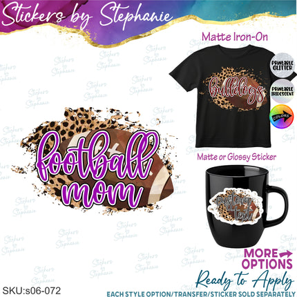 (s06-072) Football Leopard Team Name Text Custom Iron-On Transfer or Sticker