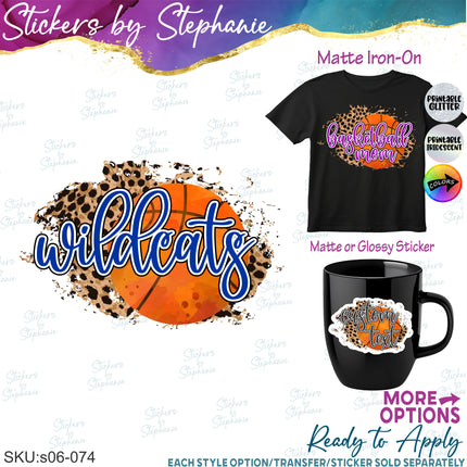(s06-074) Basketball Leopard Team Name Text Custom Iron-On Transfer or Sticker