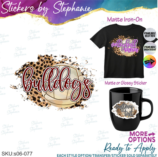 (s06-077) Volleyball Leopard Team Name Text Custom Iron-On Transfer or Sticker