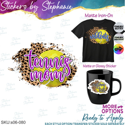(s06-080) Tennis Leopard Team Name Text Custom Iron-On Transfer or Sticker