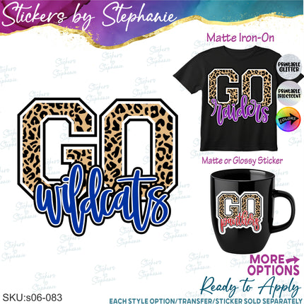 (s06-083) Go Team Name Leopard Print Custom Iron-On Transfer or Sticker