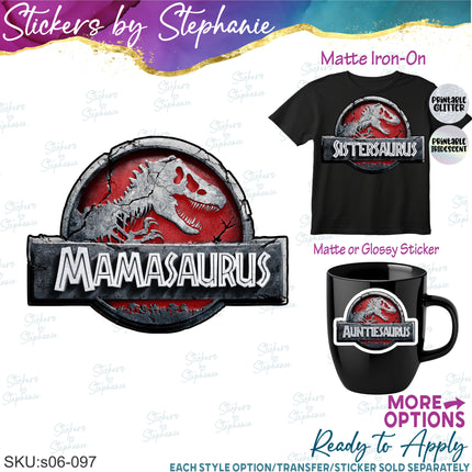 (s06-097) Red Stone Dinosaur Logo Family Custom Iron-On Transfer or Sticker