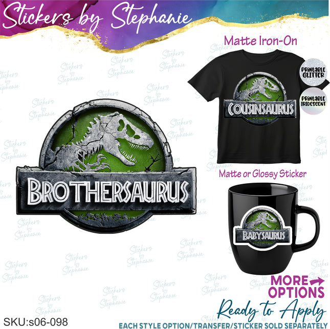 (s06-098) Green Stone Dinosaur Logo Family Custom Iron-On Transfer or Sticker
