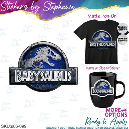 (s06-099) Blue Stone Dinosaur Logo Family Custom Iron-On Transfer or Sticker