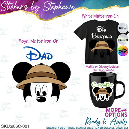 (s06C-001) Safari Mickey Mouse Custom Text Iron-On Transfer or Sticker
