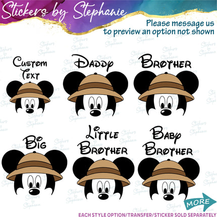(s06C-001) Safari Mickey Mouse Custom Text Iron-On Transfer or Sticker