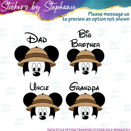 (s06C-001) Safari Mickey Mouse Custom Text Iron-On Transfer or Sticker