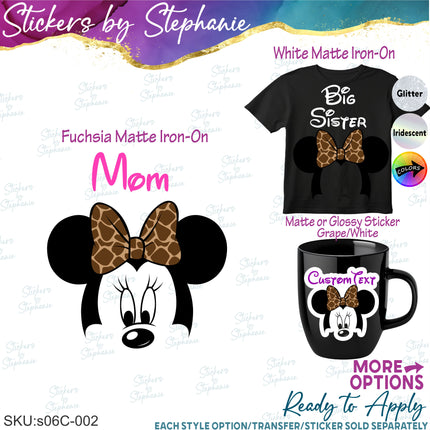 (s06C-002) Safari Minnie Mouse Custom Text Iron-On Transfer or Sticker